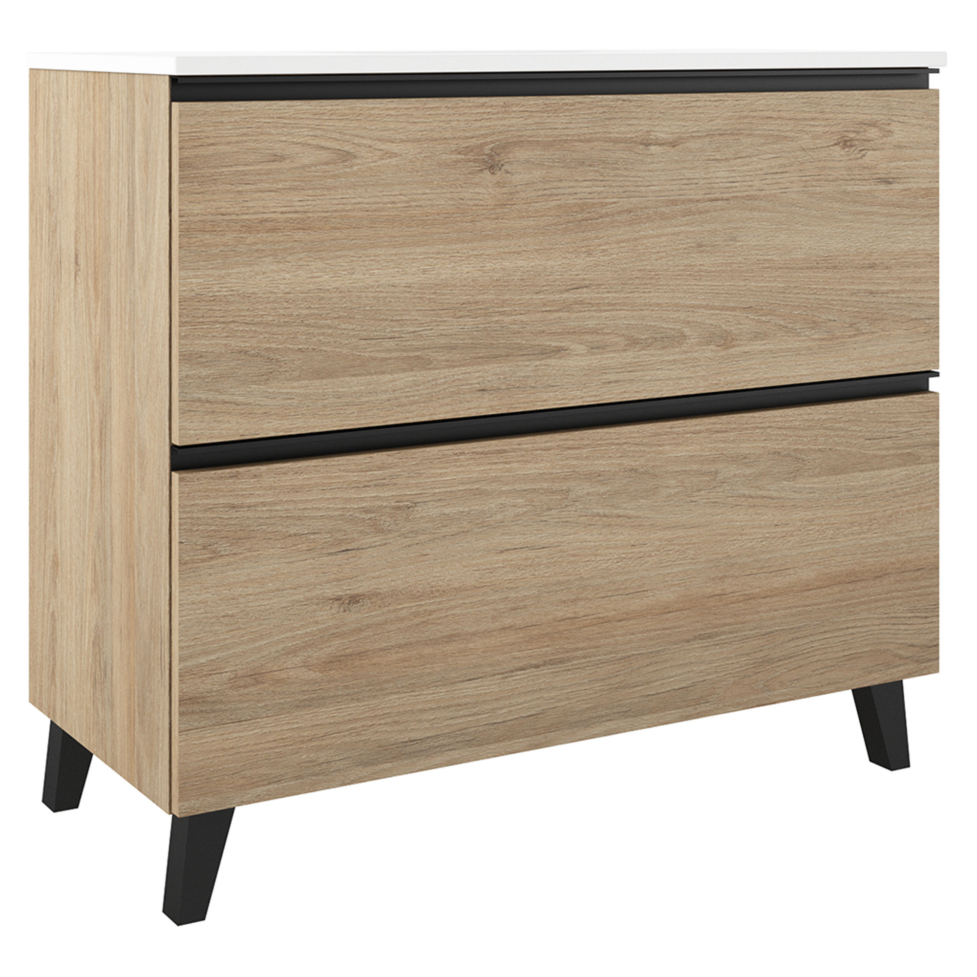 Servantskap Luna Tre Ljus 100 cm med Två Skuffer & Servant Hvit Blank