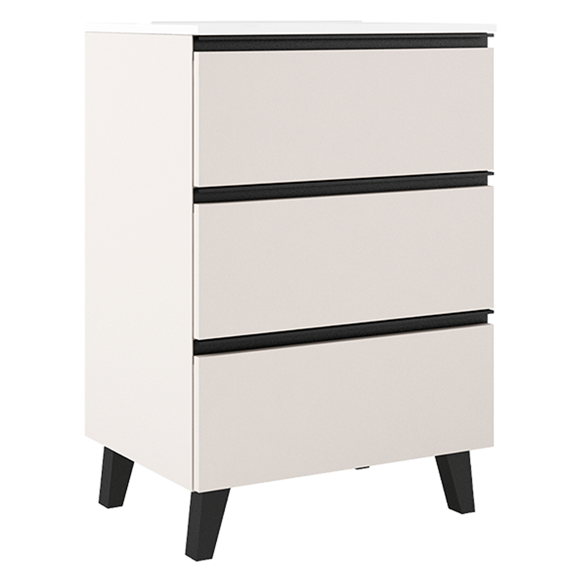 Servantskap Luna Beige 60 cm med Tre Skuffer & Servant Hvit Blank