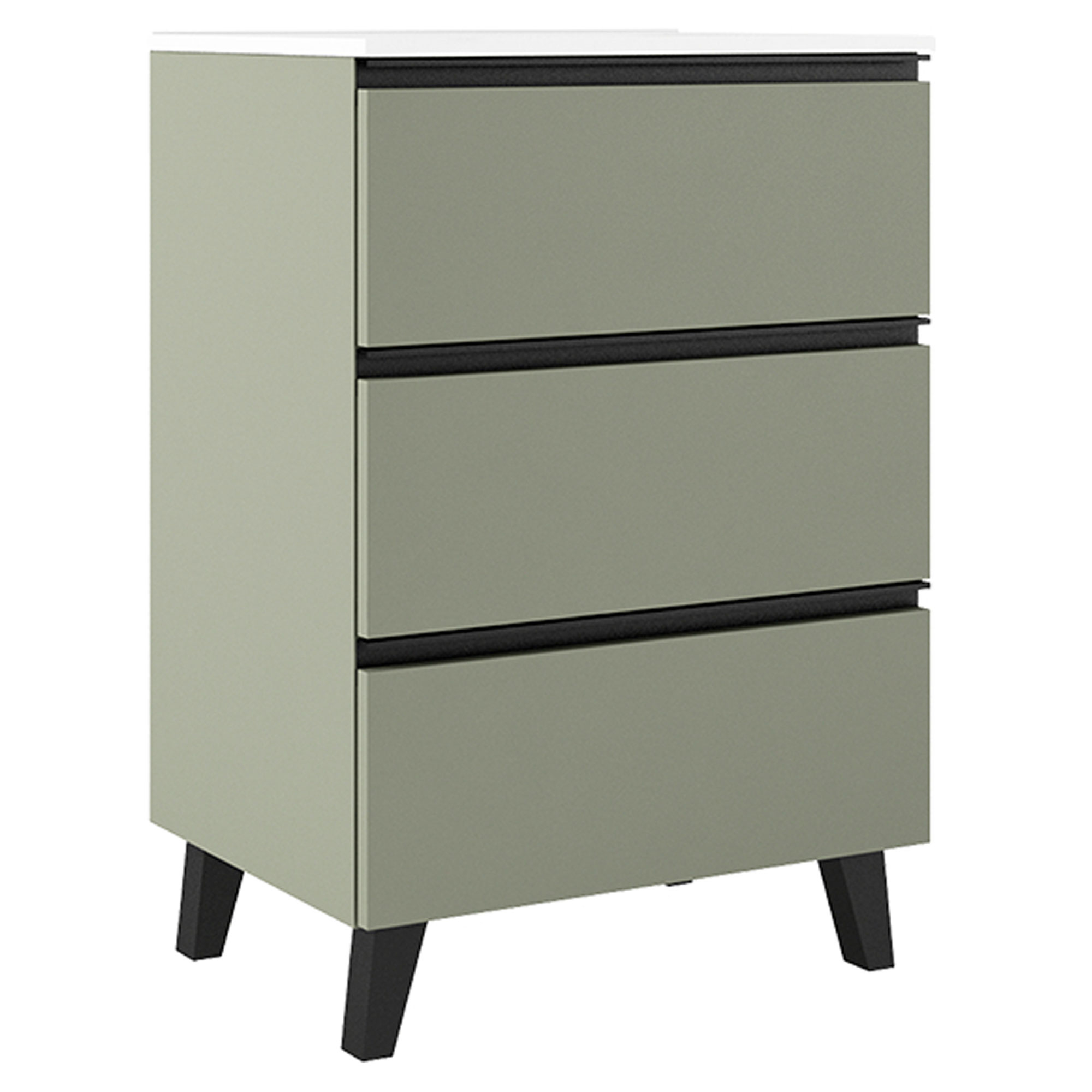 Servantskap Luna Oliv 60 cm med Tre Skuffer & Servant Hvit Blank