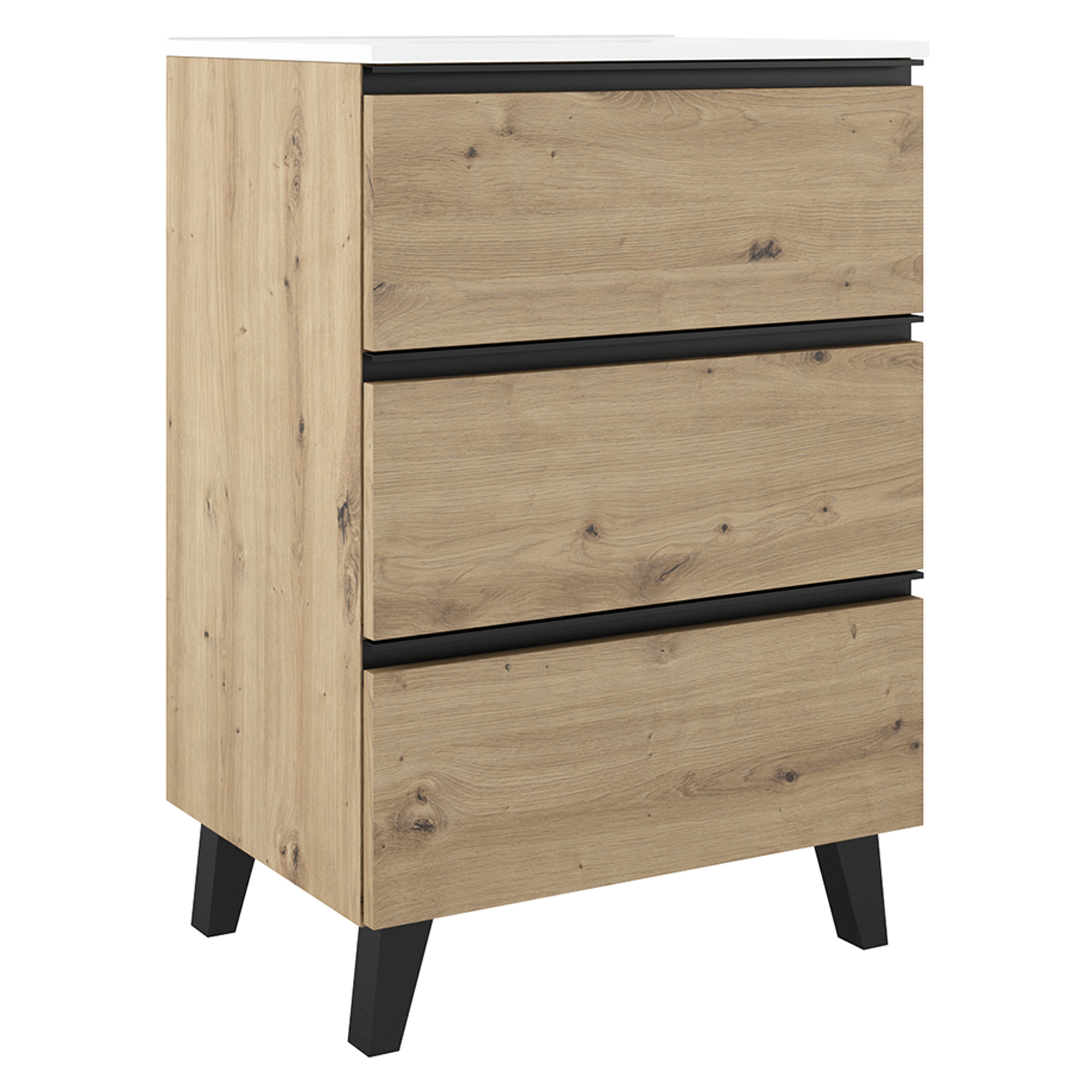 Servantskap Luna Tre Ljus 60 cm med Tre Skuffer & Servant Hvit Blank