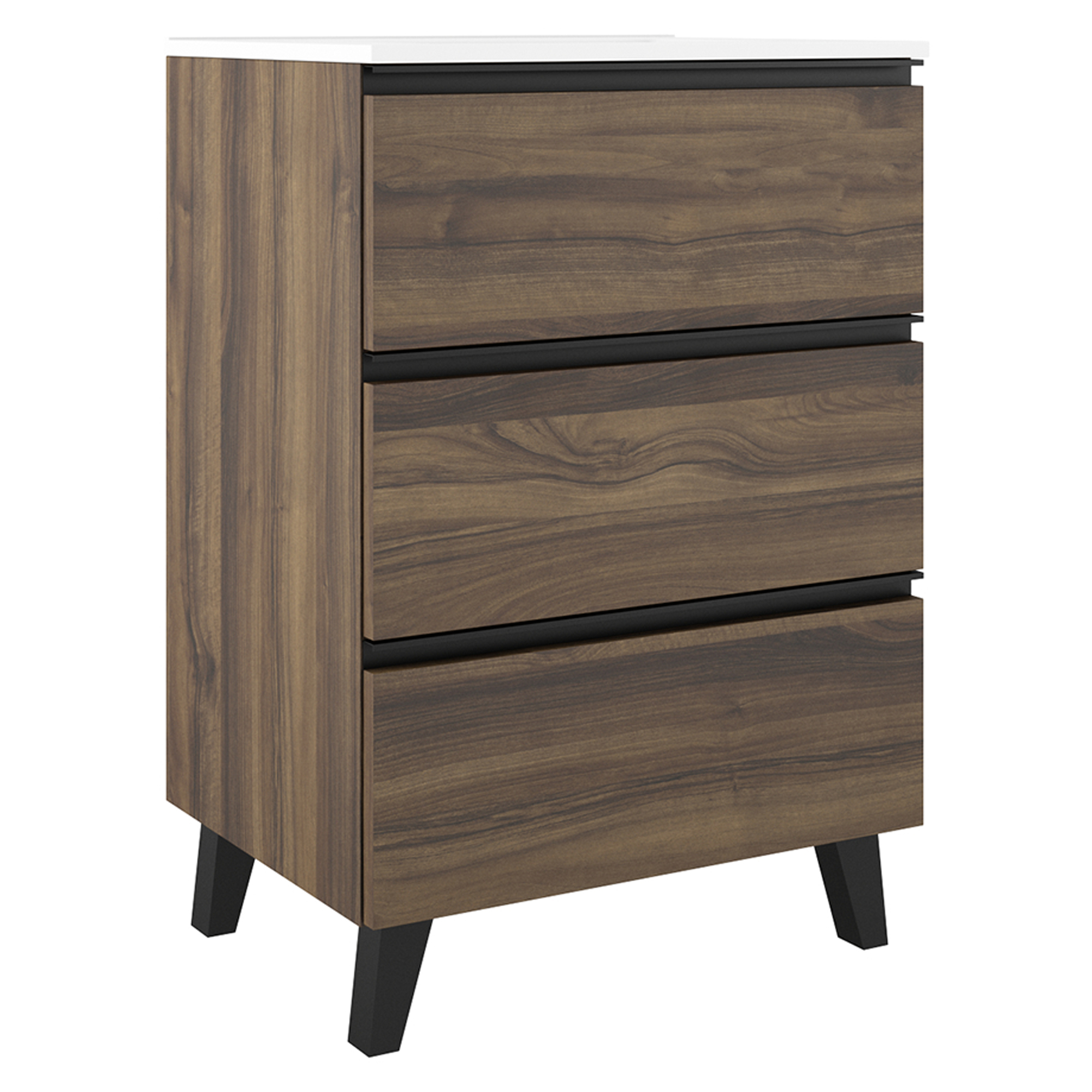 Servantskap Luna Tre Mörk 60 cm med Tre Skuffer & Servant Hvit Blank
