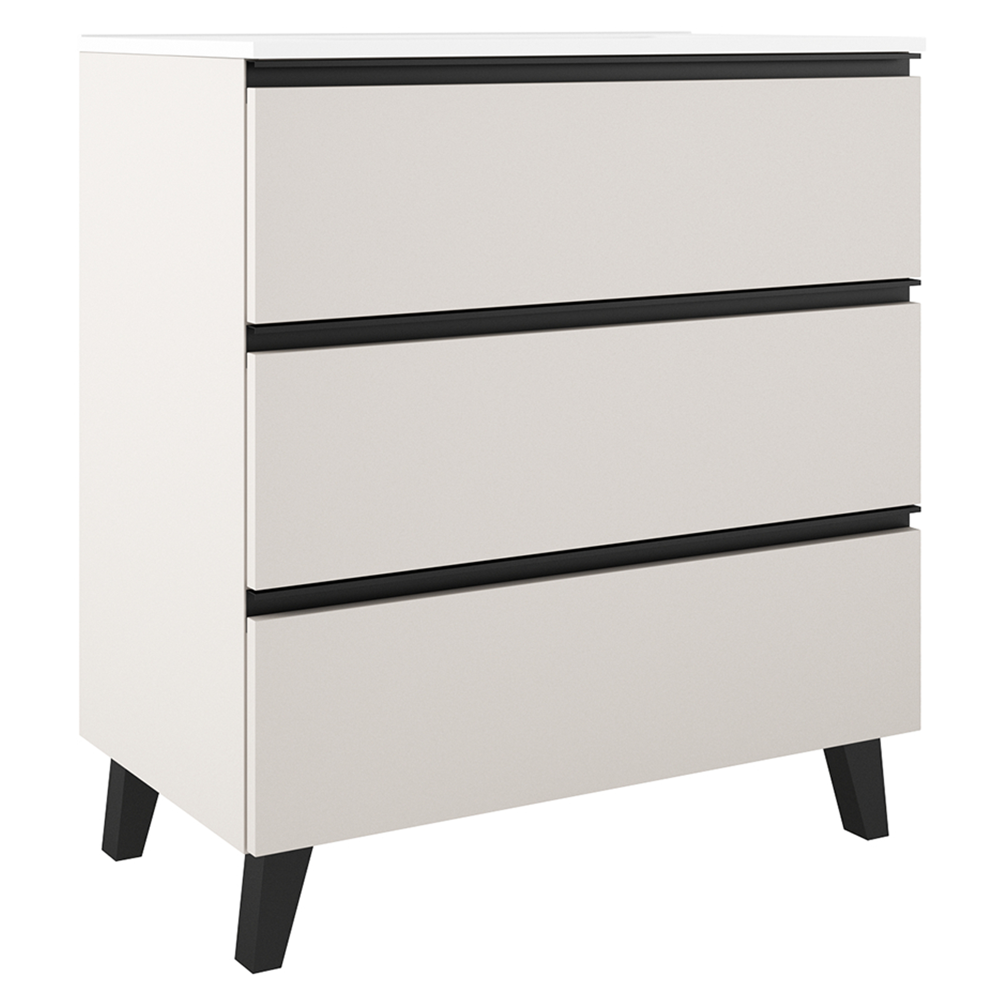Servantskap Luna Beige 80 cm med Tre Skuffer & Servant Hvit Blank