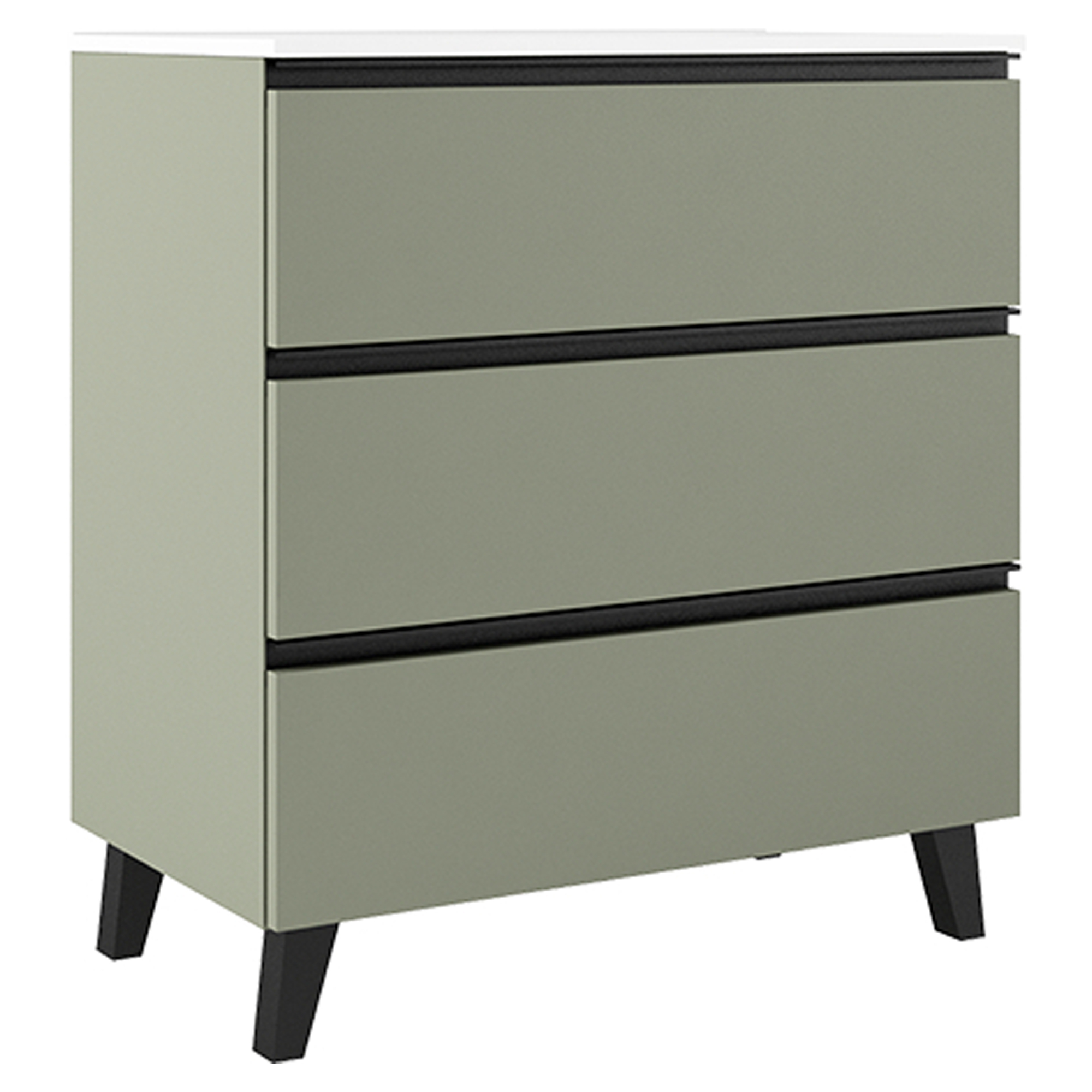 Servantskap Luna Oliv 80 cm med Tre Skuffer & Servant Hvit Blank