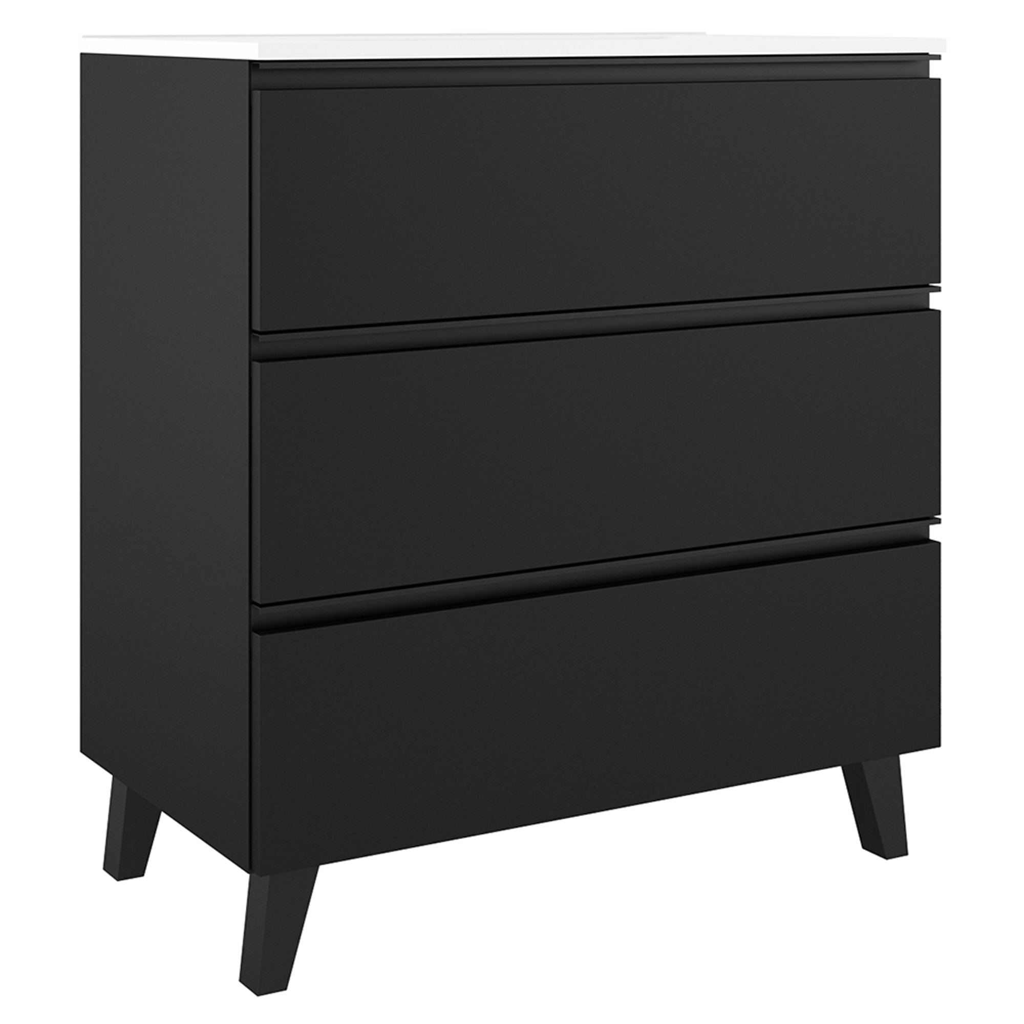 Servantskap Luna Svart 80 cm med Tre Skuffer & Servant Hvit Blank