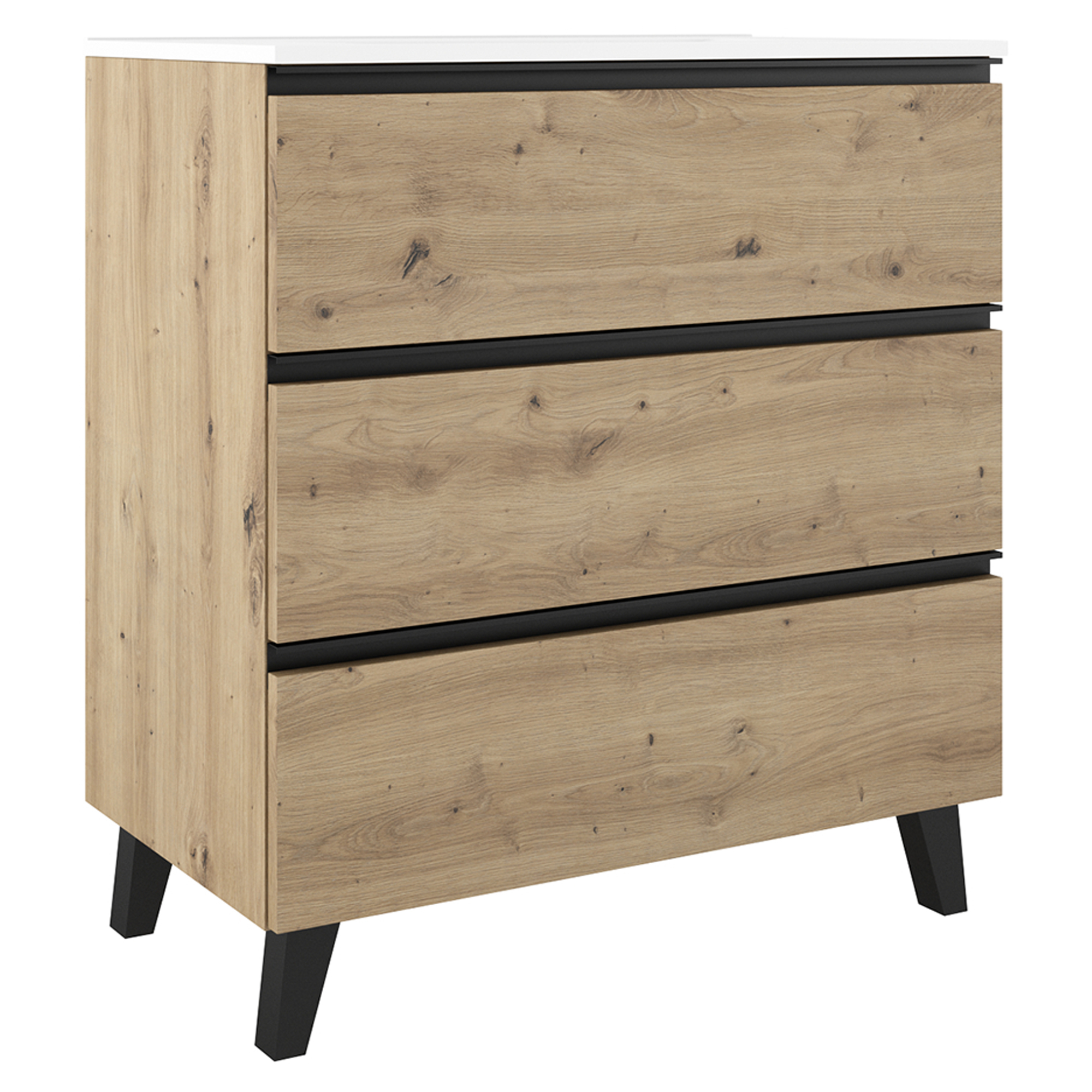 Servantskap Luna Tre Ljus 80 cm med Tre Skuffer & Servant Hvit Blank