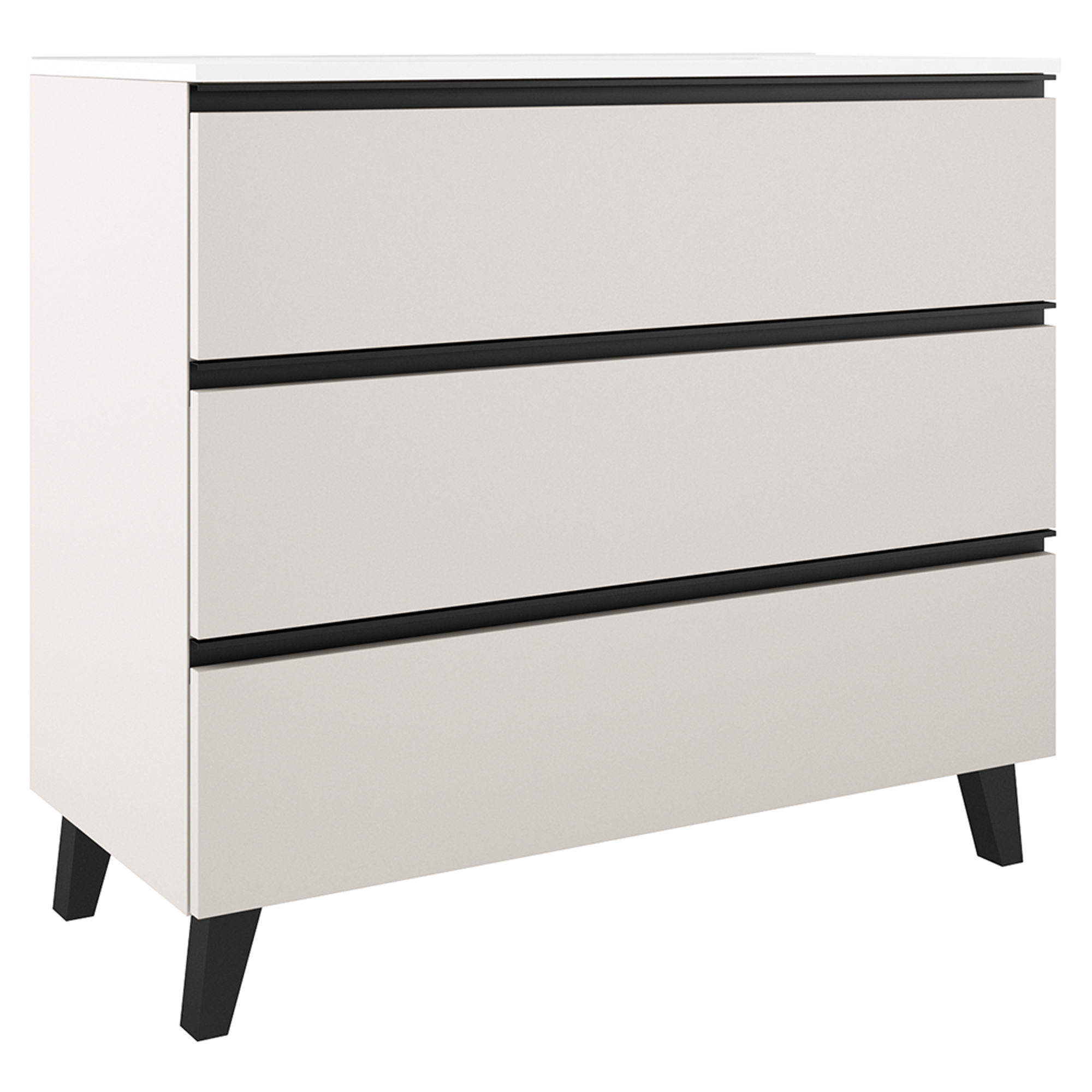 Servantskap Luna Beige 100 cm med Tre Skuffer & Servant Hvit Blank