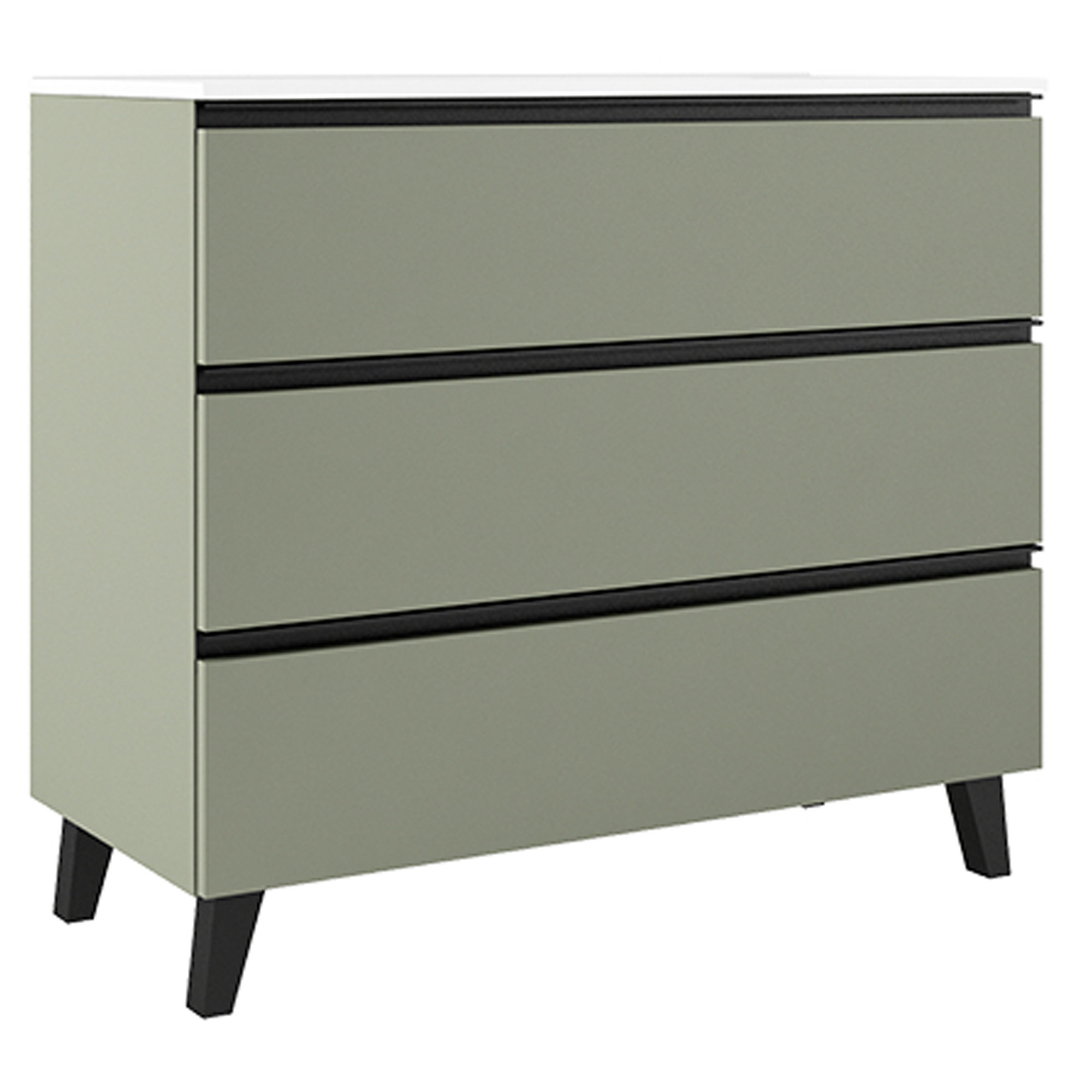 Servantskap Luna Oliv 100 cm med Tre Skuffer & Servant Hvit Blank