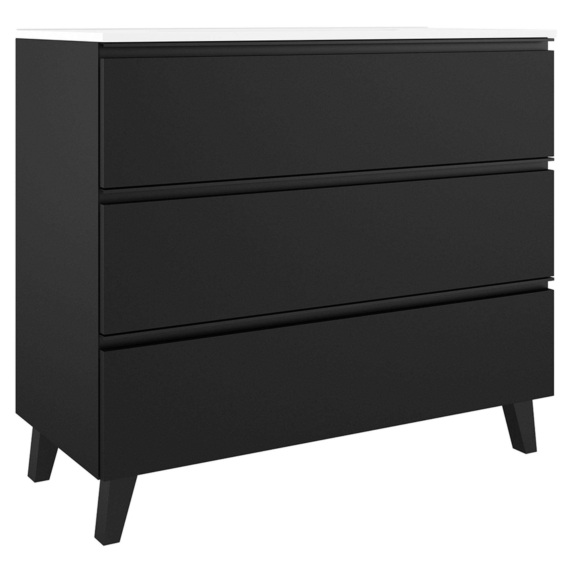 Servantskap Luna Svart 100 cm med Tre Skuffer & Servant Hvit Blank
