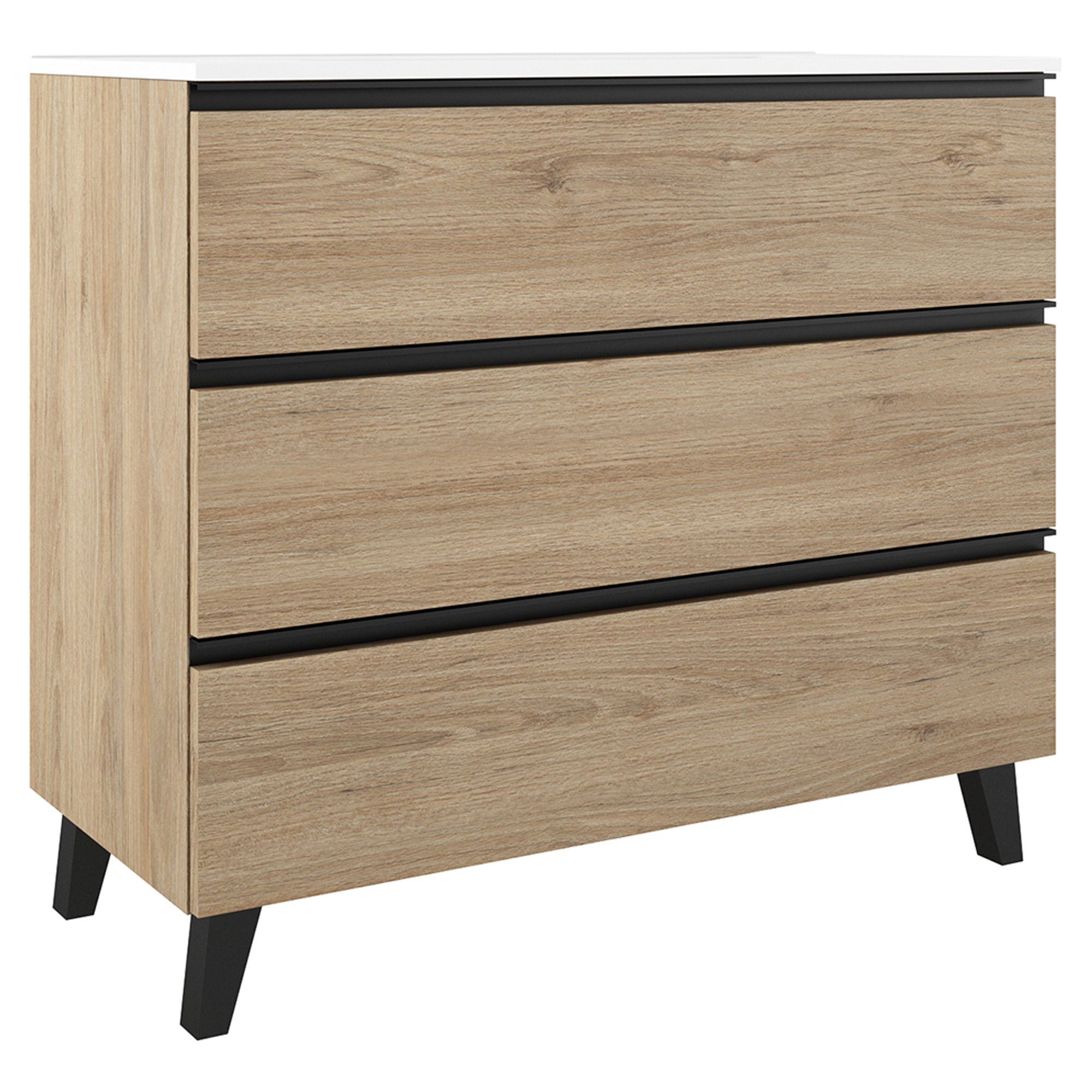 Servantskap Luna Tre Ljus 100 cm med Tre Skuffer & Servant Hvit Blank