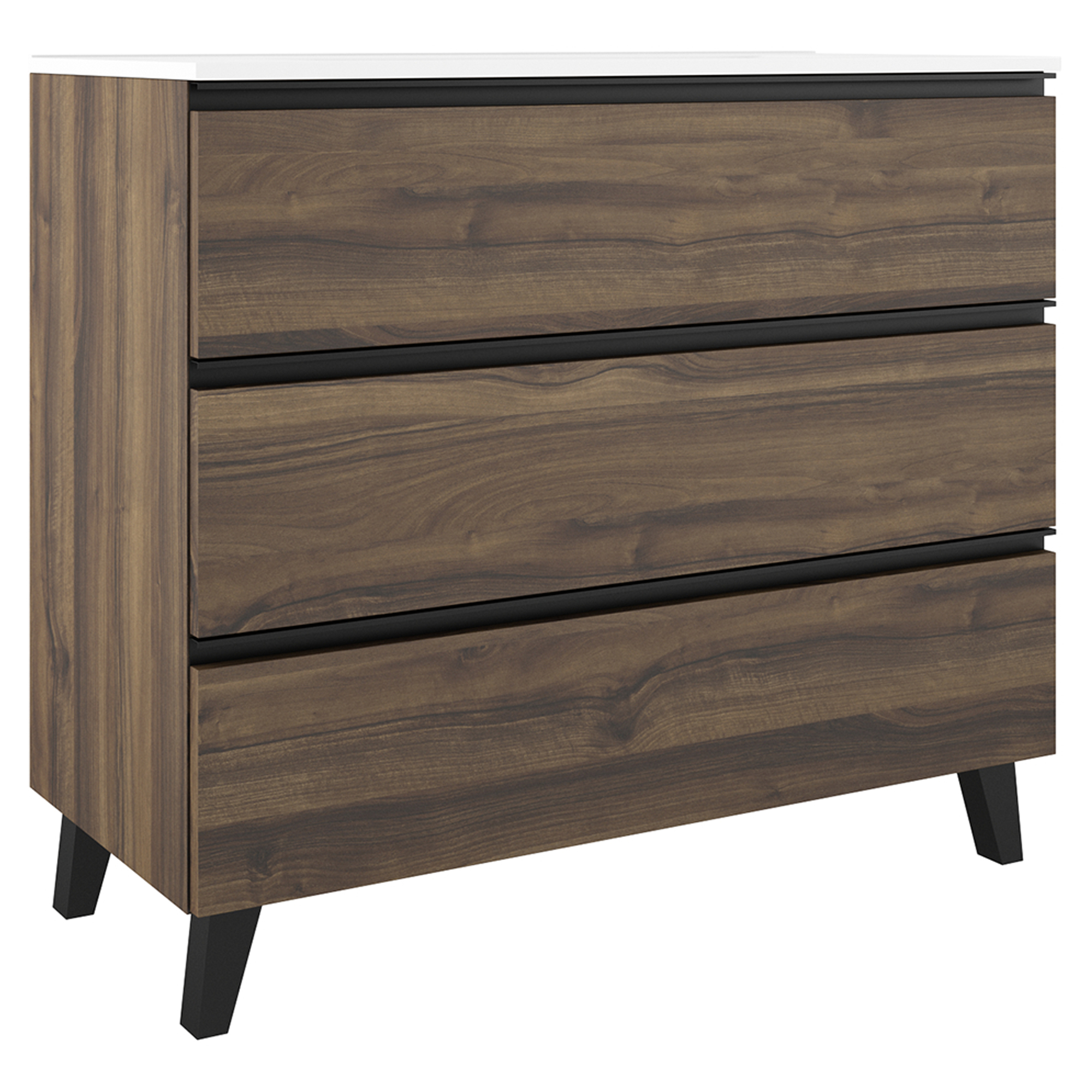 Servantskap Luna Tre Mörk 100 cm med Tre Skuffer & Servant Hvit Blank