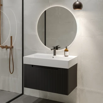 Servantskap <strong>Ribb</strong>  Svart Matt 80 cm med Butler Servant Hvit Blank