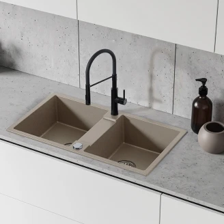 Granitt Kjøkkenvask <strong>Fumo</strong>  Beige Matt 80x44 cm med Vannlås