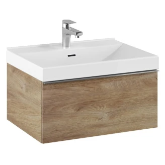 Servantskap <strong>Jardin</strong>  Eik Matt 60 cm med Servant Hvit Blank & Håndtaken Krom