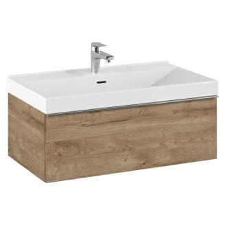 Servantskap <strong>Jardin</strong>  Eik Matt 80 cm med Servant Hvit Blank & Håndtaken Krom