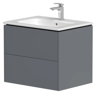 Servantskap Push-open <strong>Vårregn</strong>  Grå Matt 60 cm med Servant Hvit Blank