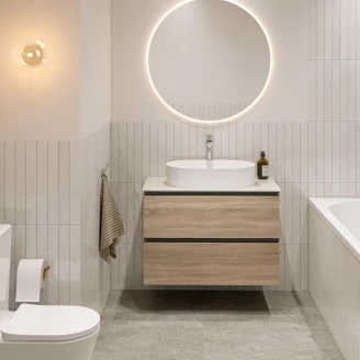 Servantskap Eik Luna Tre 80 cm med Cosentino Benkplate Silestone Lysbeige Polert