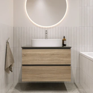 Servantskap Eik Luna Tre 80 cm med Cosentino Benkplate Silestone Brun Polert