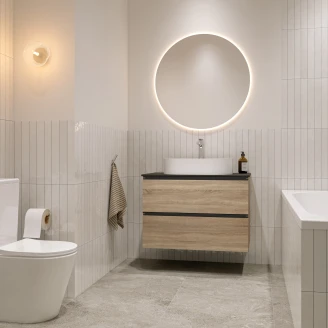 Servantskap Eik Luna Tre 80 cm med Cosentino Benkplate Dekton Svart Matt