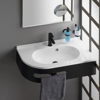 Servant <strong>Treo</strong>  Hvit Blank 75x45 cm med Konsoll & Håndkleholder Høyre
