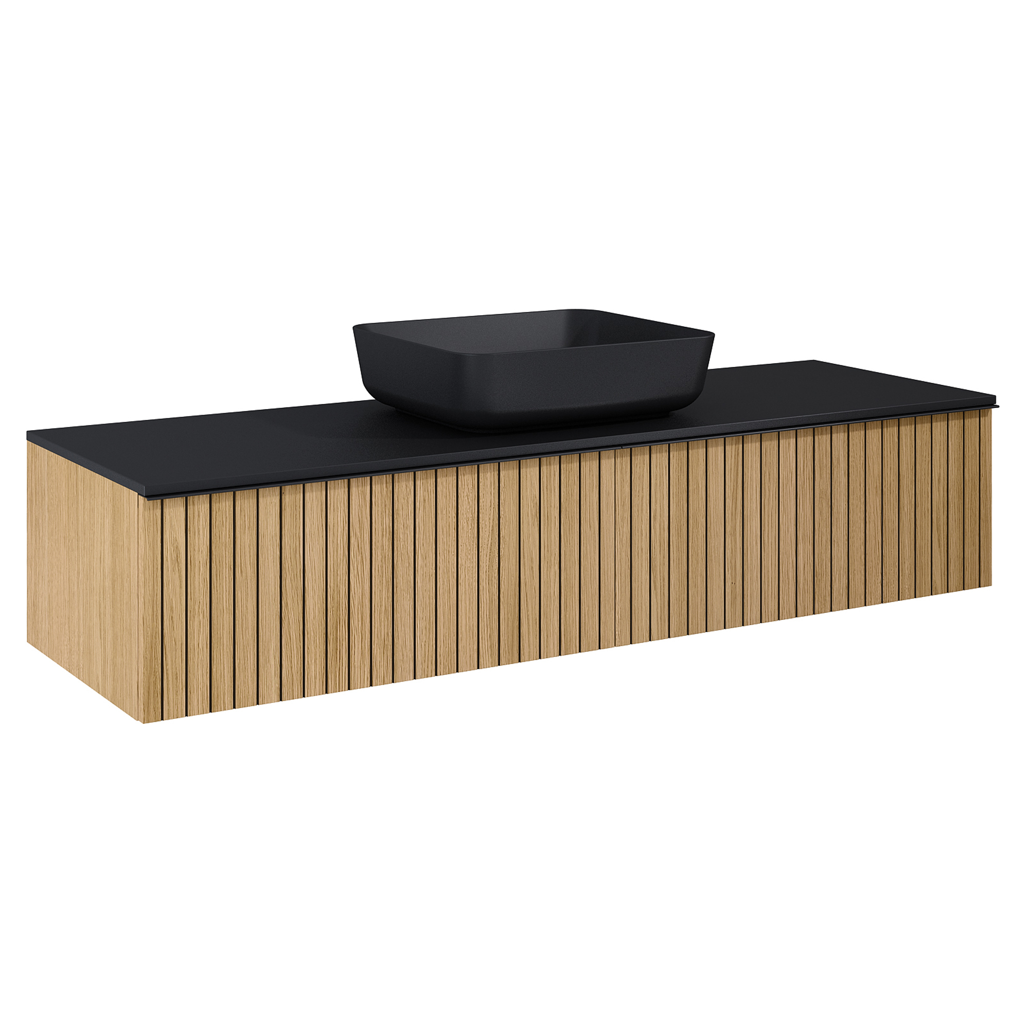 Servantskap Haiku Eik Tre 160 cm med Håndtaken Svart og Benkeplate Svart