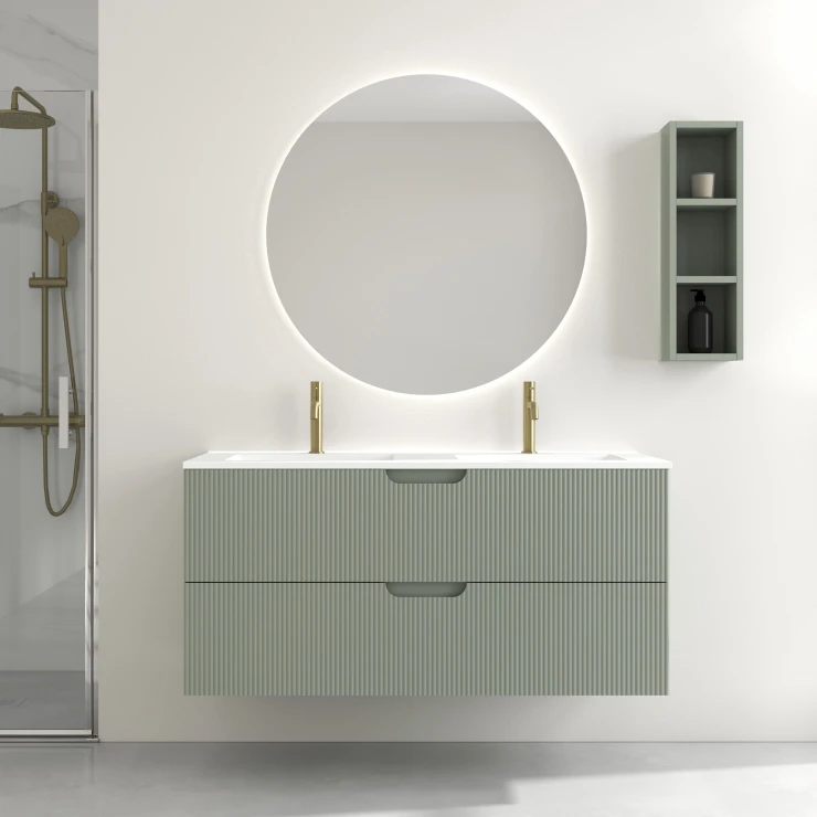 Servantskap Asta Salviegrønn Matt 120 cm med Dobbel Servant Hvit Blank