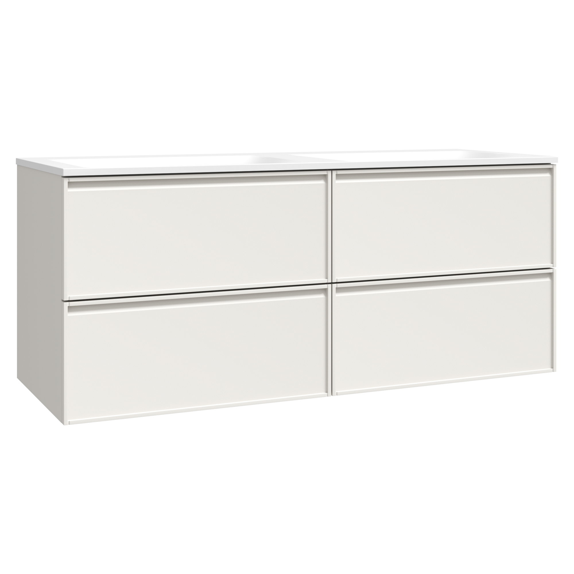 Servantskap Isla Elfenbenshvit Matt 120 cm med Dobbel Servant Hvit Blank