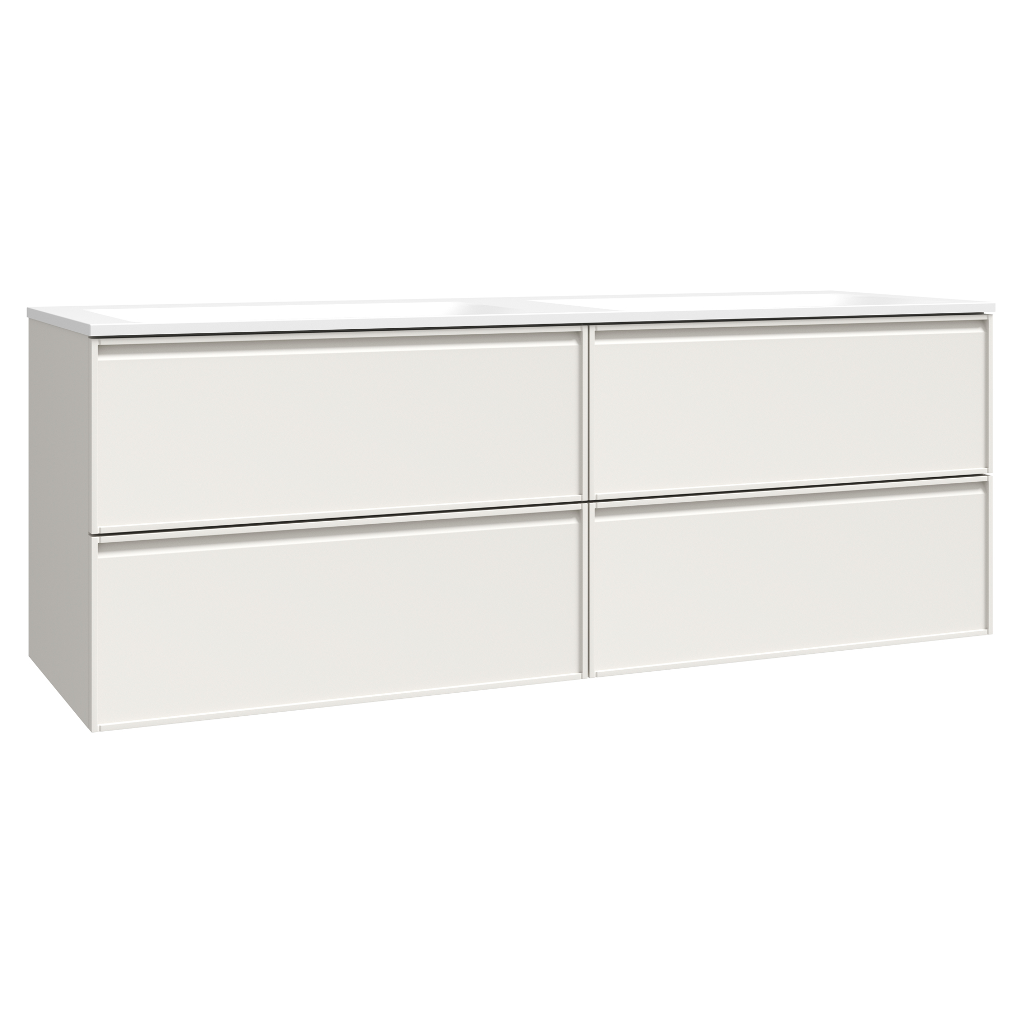 Servantskap Isla Elfenbenshvit Matt 140 cm med Dobbel Servant Hvit Blank
