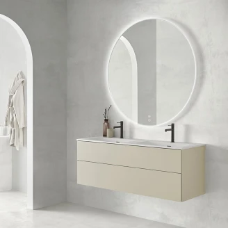 Servantskap <strong>Rima</strong>  Mandel Matt 140 cm med Dobbel Servant Hvit Blank