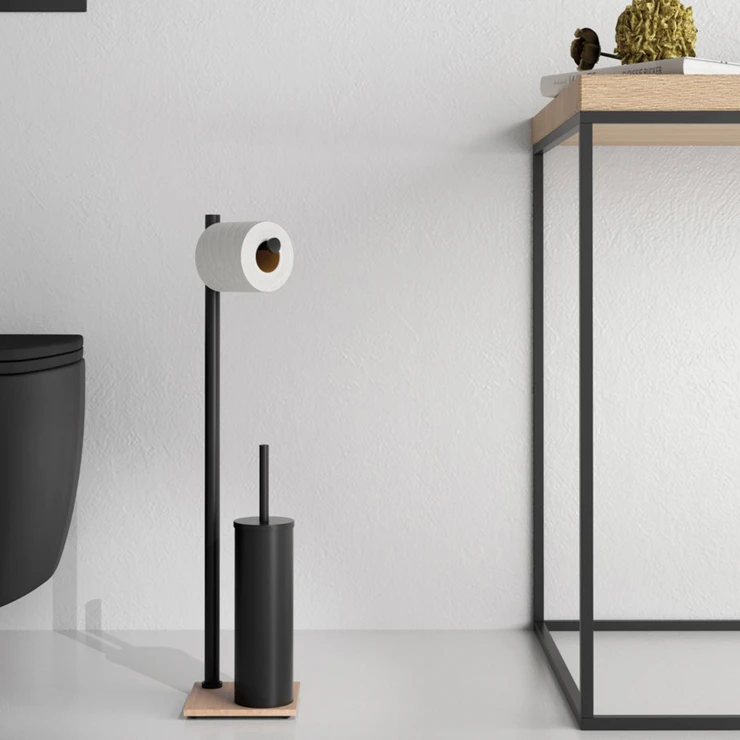 Toalettpapirholder & børste Loa Svart-Bambu Matt