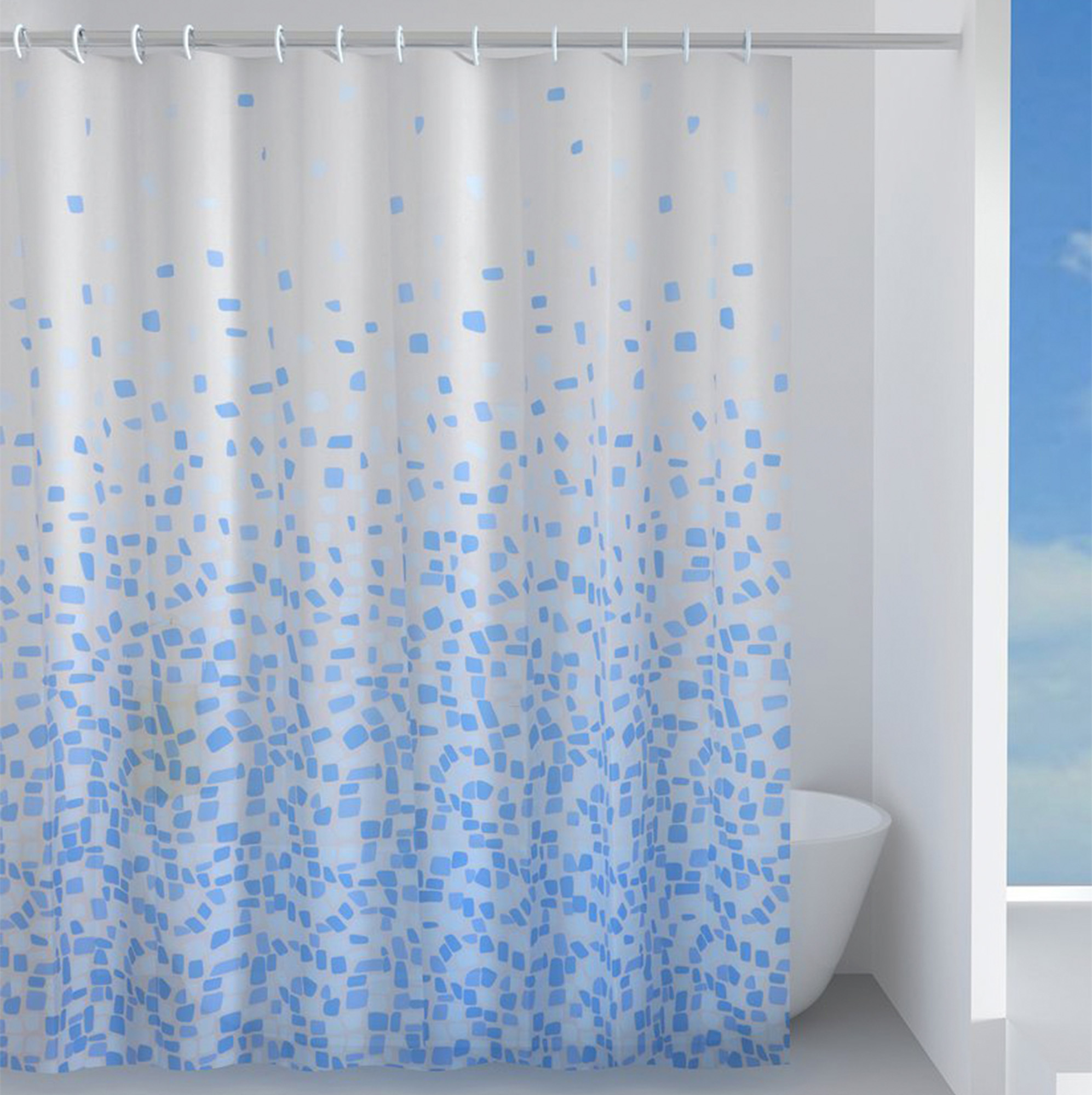 Dusjforheng Flora 180x200 cm Hvit-Blå