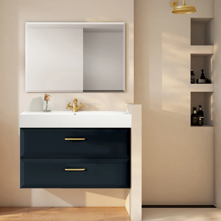 Servantskap Gold Tandem Mørkblå Matt 100 cm med Butler Servant Hvit Blank