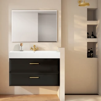 Servantskap Gold <strong>Tandem</strong>  Svart Matt 100 cm med Butler Servant Hvit Blank