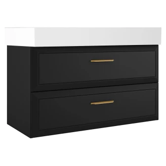 Servantskap Gold <strong>Tandem</strong>  Svart Matt 100 cm med Butler Servant Hvit Blank