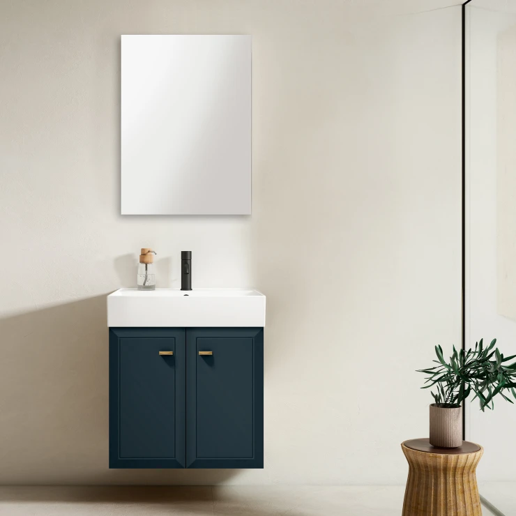Servantskap Gold Tandem Mørkblå Matt 60 cm med To Dører & Butler Servant Hvit Blank