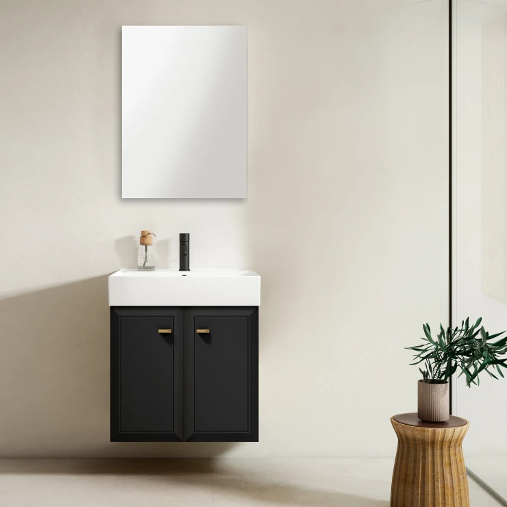 Servantskap Gold Tandem Svart Matt 60 cm med To Dører & Butler Servant Hvit Blank
