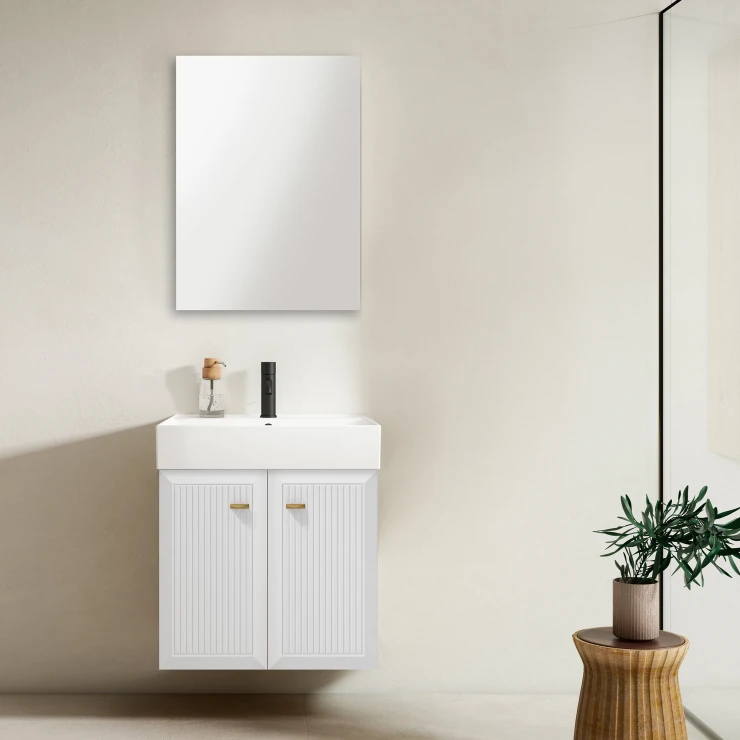 Servantskap Gold Tandem Hvit-Stripet Matt 60 cm med To Dører & Butler Servant Hvit Blank