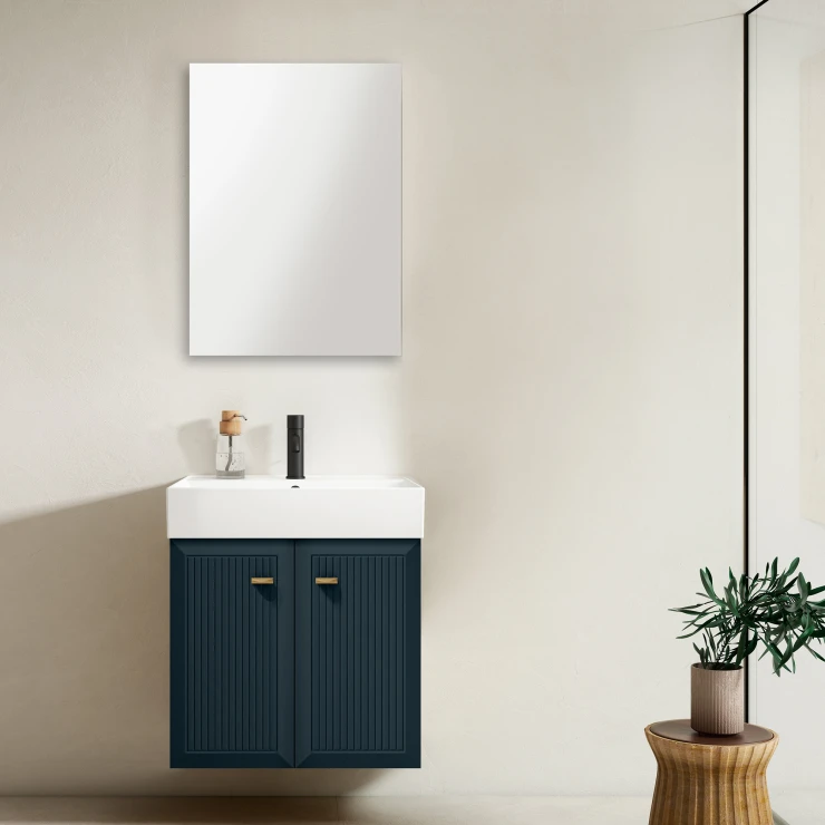 Servantskap Gold Tandem Mørkblå-Stripet Matt 60 cm med To Dører & Butler Servant Hvit Blank