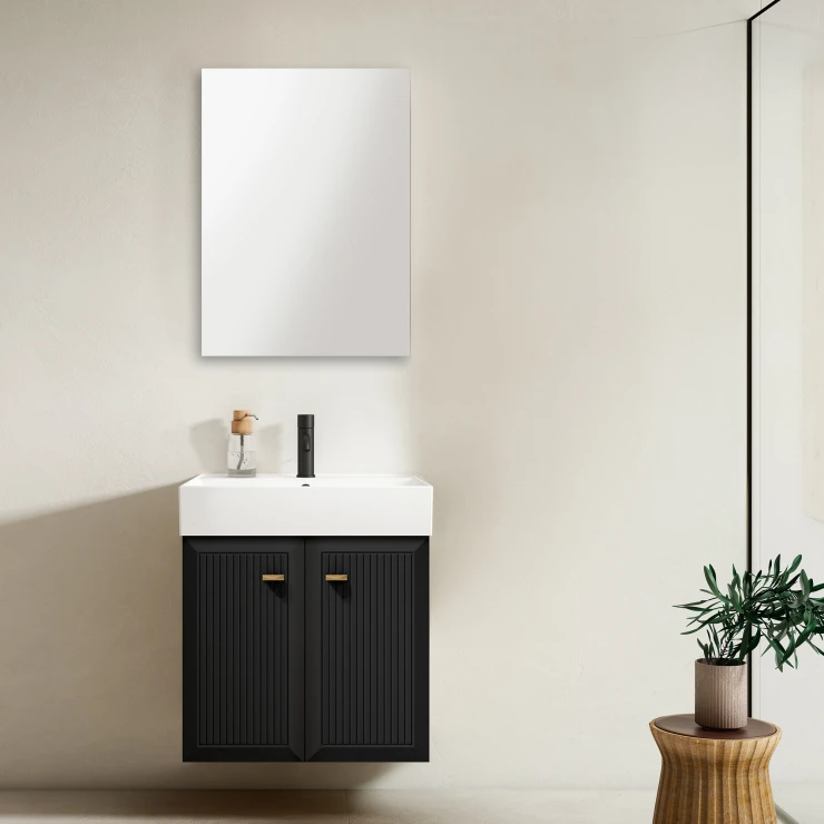 Servantskap Gold Tandem Svart-Stripet Matt 60 cm med To Dører & Butler Servant Hvit Blank