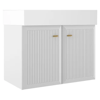 Servantskap Gold <strong>Tandem</strong>  Hvit-Stripet Matt 80 cm med To Dører & Butler Servant Hvit Blank