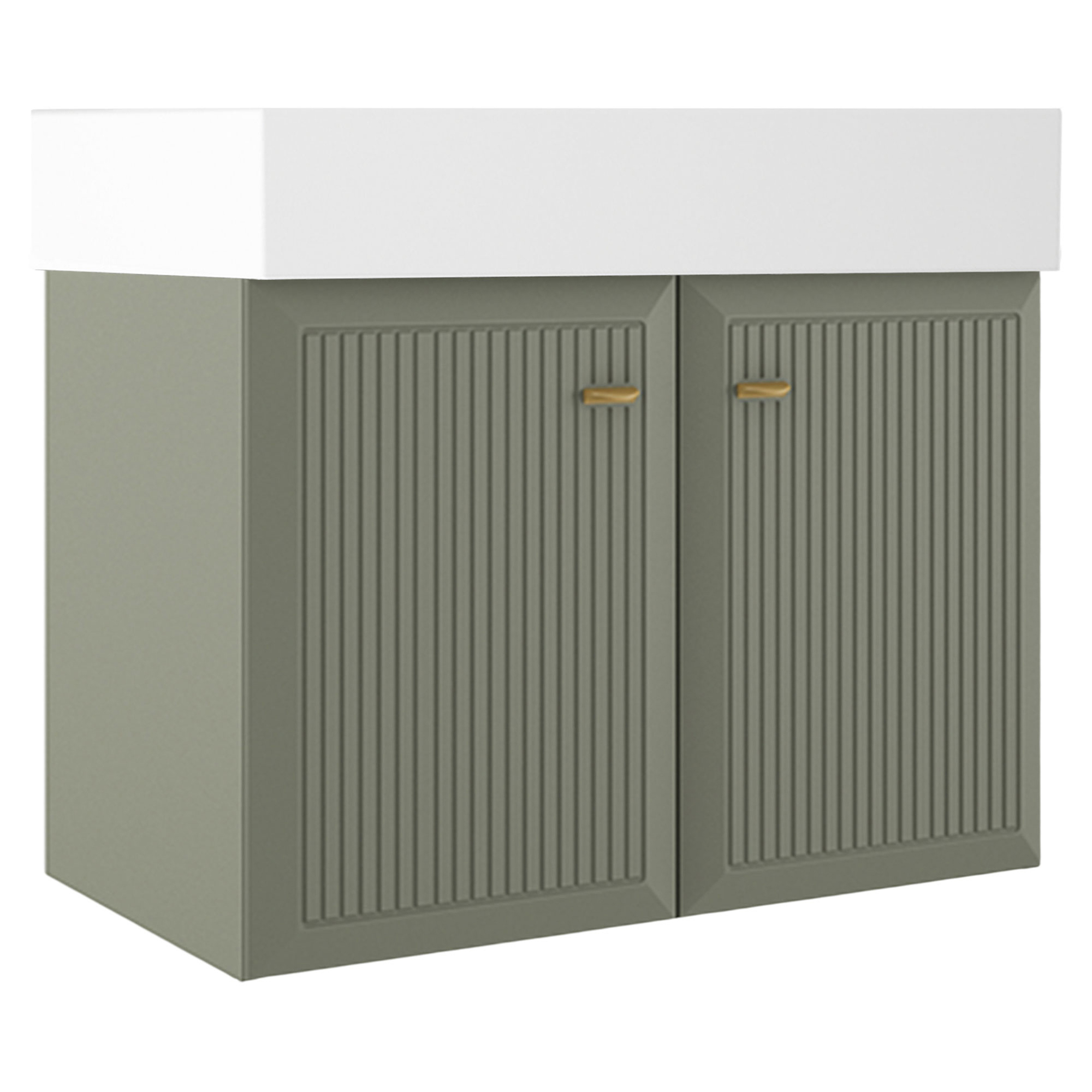 Servantskap Gold Tandem Grønn-Stripet Matt 80 cm med To Dører & Butler Servant Hvit Blank