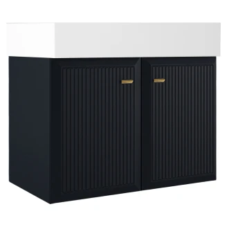 Servantskap Gold <strong>Tandem</strong>  Mørkblå-Stripet Matt 80 cm med To Dører & Butler Servant Hvit Blank