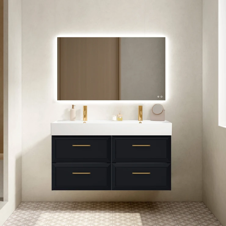 Dobbelt Servantskap Gold Tandem Mørkblå 120 cm med Butler Servant Hvit Blank