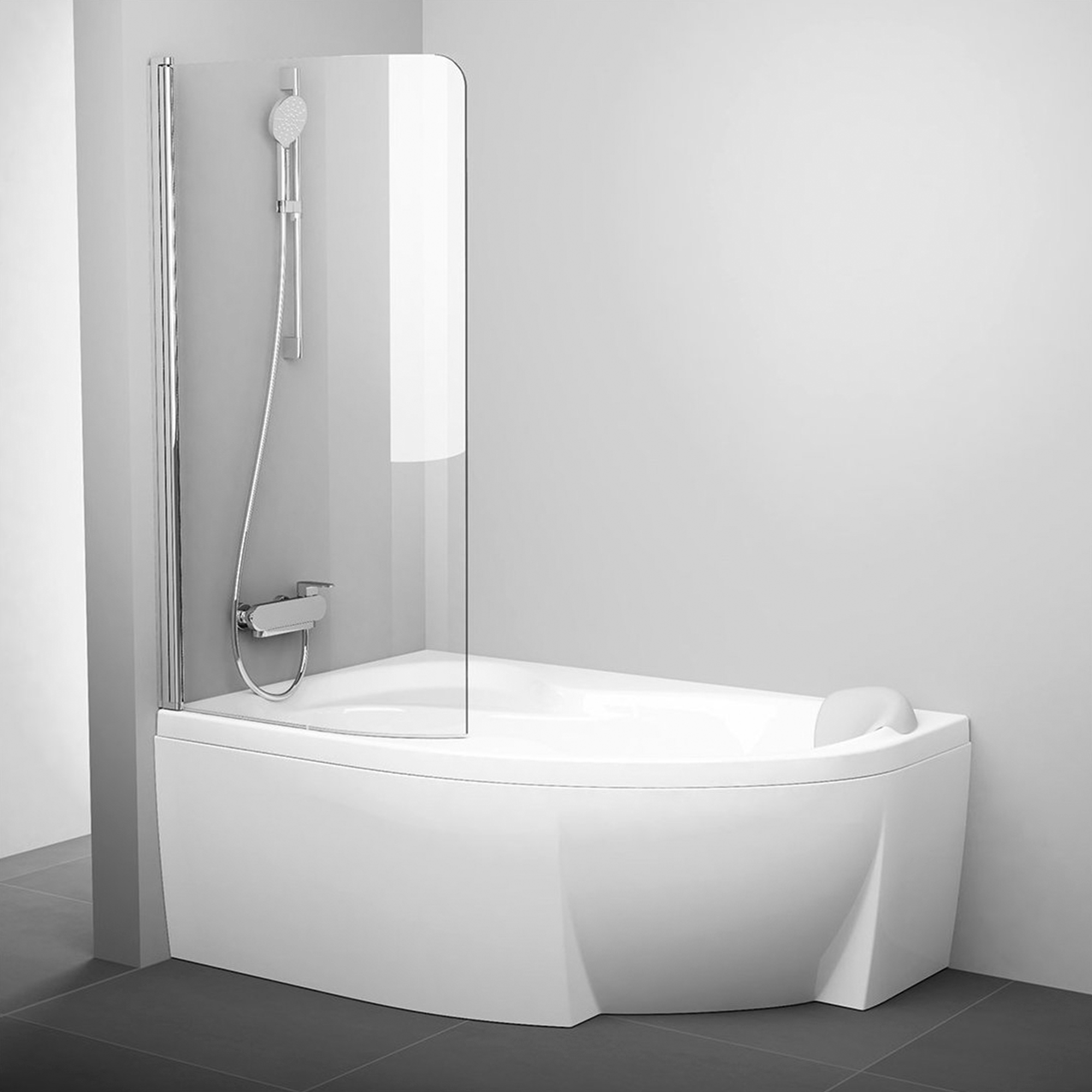 Badekarvegg Rosa Krom Blank 85x150 cm Venstre
