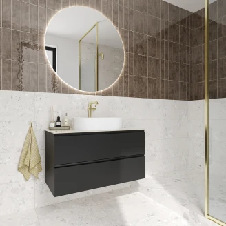 Servantskap Luna Svart 100 cm med Cosentino Benkplate Silestone Lysbeige Polert