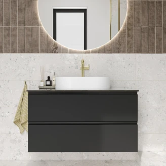 Servantskap Luna Svart 100 cm med Cosentino Benkplate Silestone Brun Polert