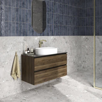 Servantskap Valnøtt Luna Tre 100 cm med Cosentino Benkplate Silestone Brun Polert