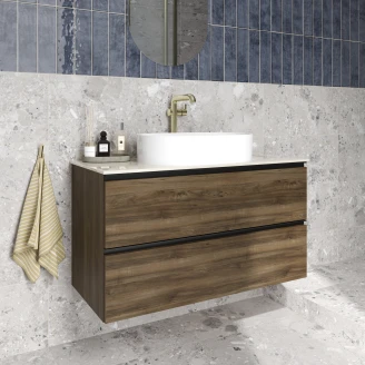Servantskap Valnøtt Luna Tre 100 cm med Cosentino Benkplate Silestone Lysbeige Polert
