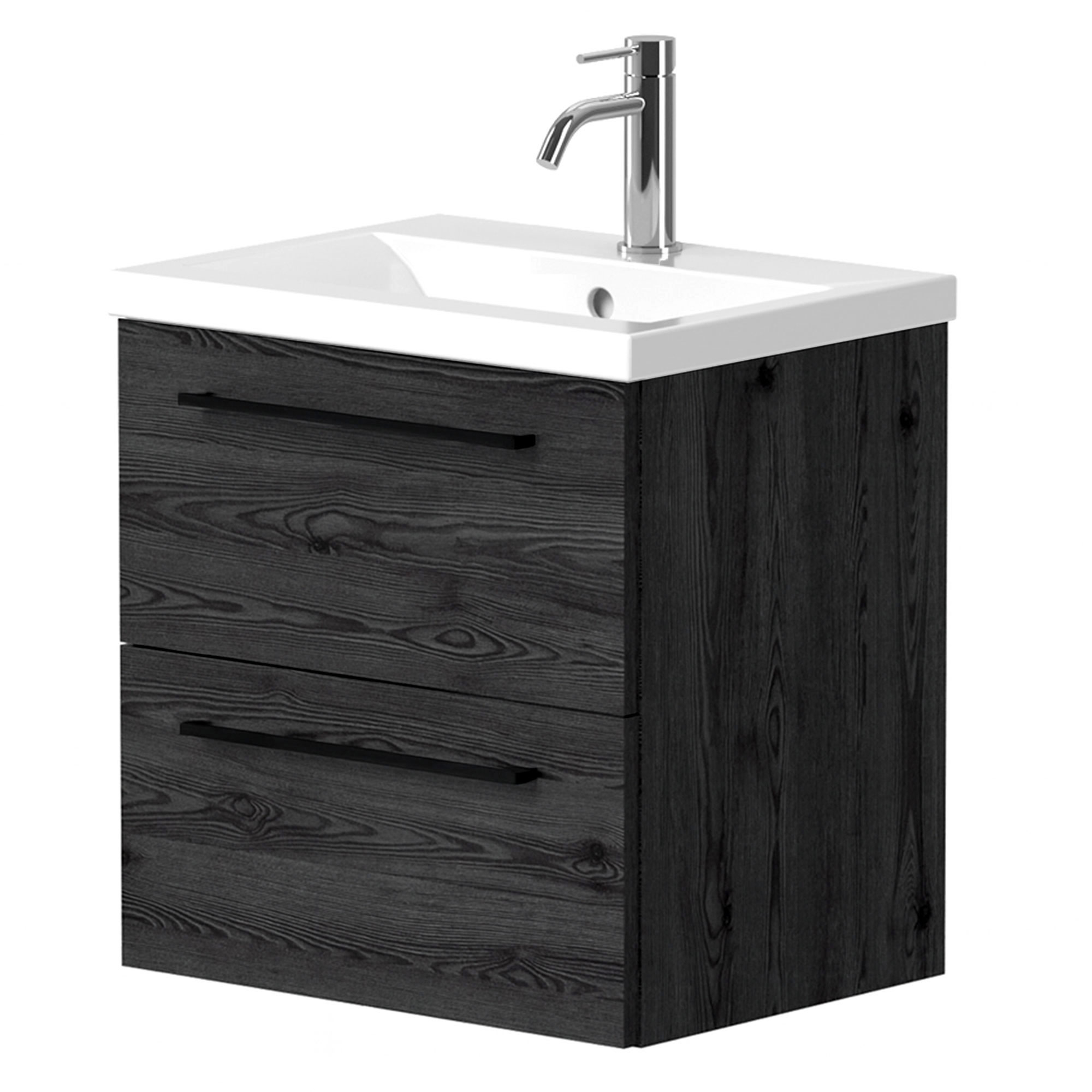 Servantskap Brook Svart Eik Matt 50x38 cm med Handfat Hvit & Håndtaken Svart