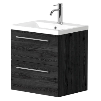 Servantskap <strong>Brook</strong>  Svart Eik Matt 50x38 cm med Handfat Hvit & Håndtaken Krom