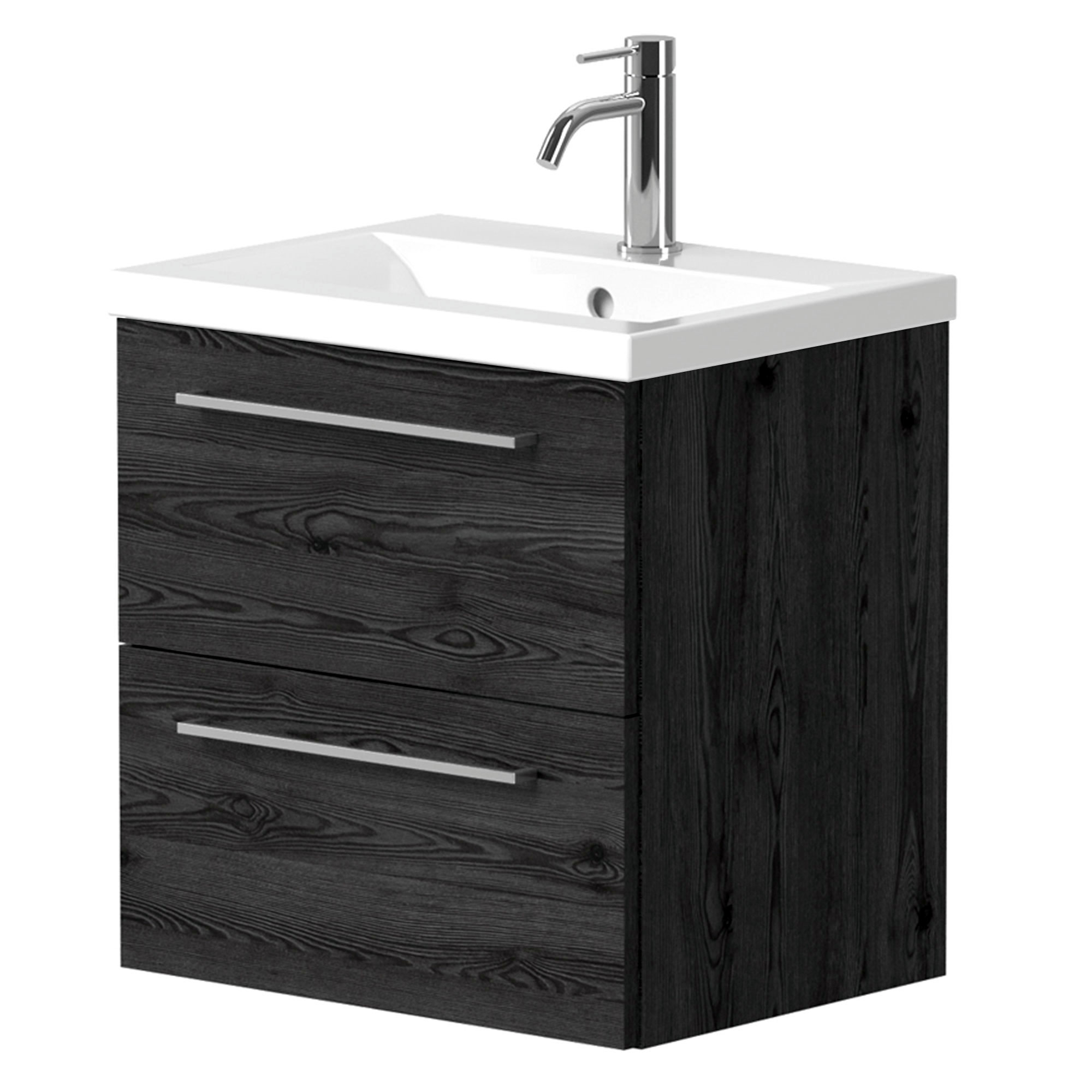 Servantskap Brook Svart Eik Matt 50x38 cm med Handfat Hvit & Håndtaken Krom